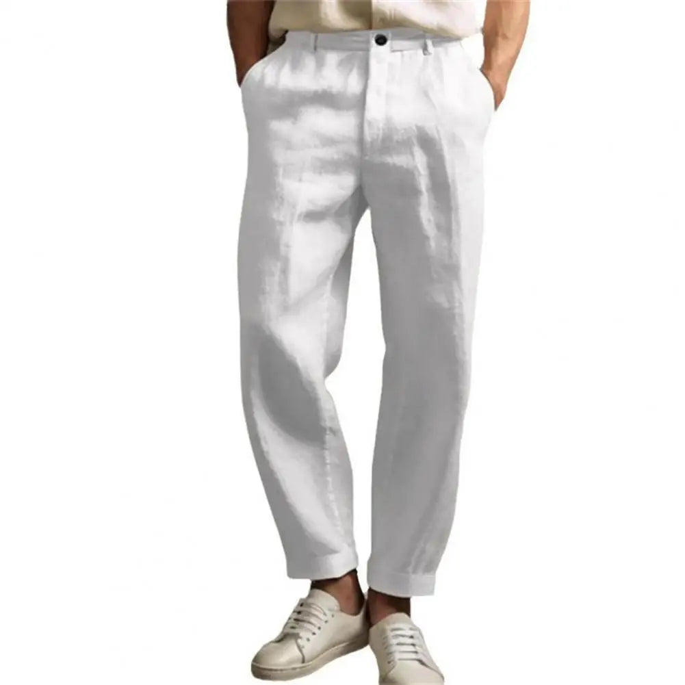 Suit Pants Vintage Loose Linen Trousers For Mens Spring Summer New Casual Straight Pants Men Fashion Pleated Breathable Pants