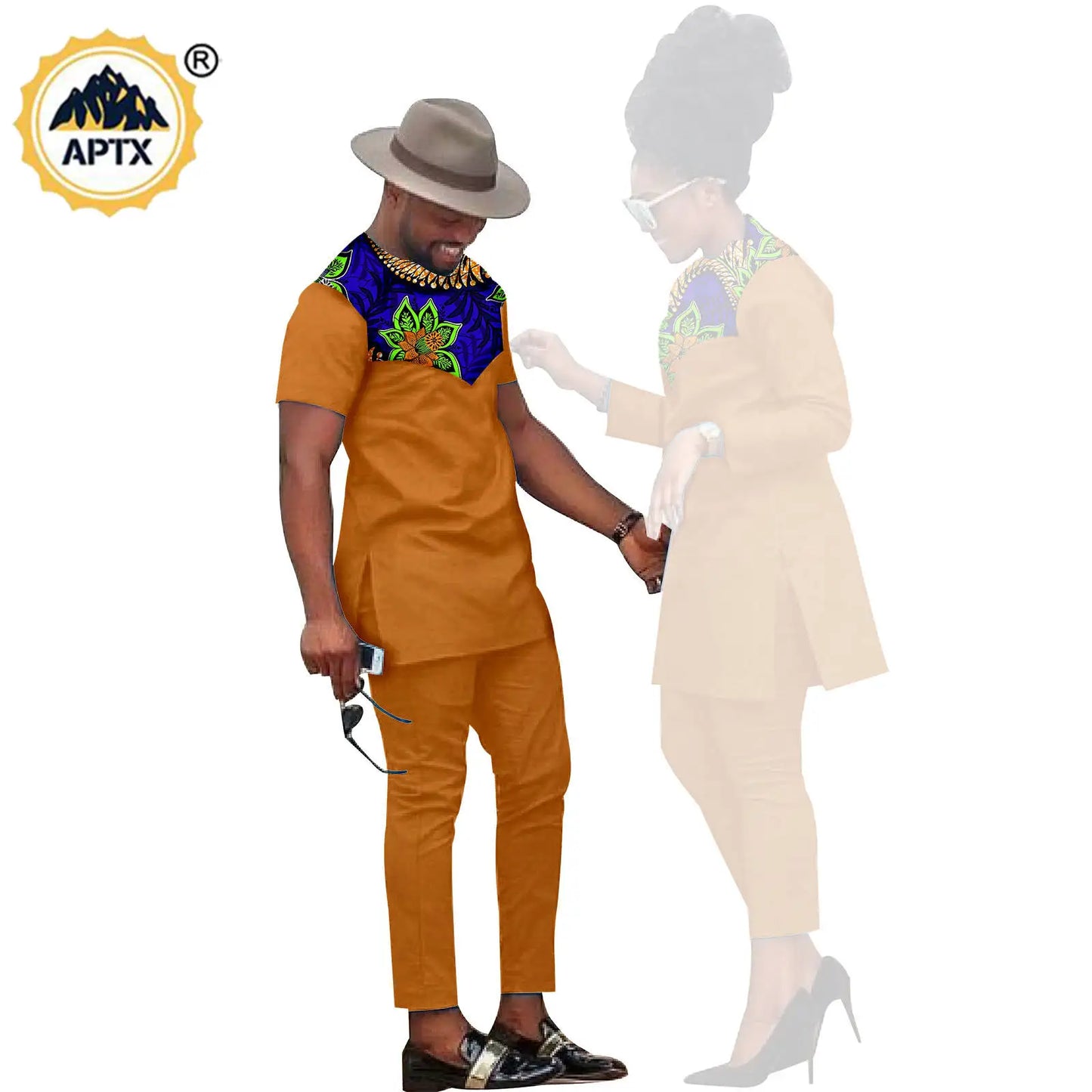 African Men Suits Bazin Riche African Couple Clothes Women Sets Matching Men Outfits Kaftan Patchwork Top and Pant Sets S20C001