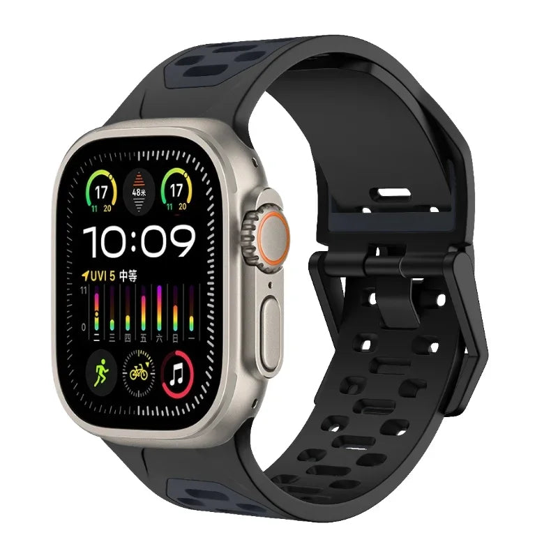 Silicone Strap For Apple Watch Ultra 3 2 1 49mm 11 10 46mm 9 8 7 45mm Breathable two-color Bracelet for iWatch 6 5 4 3 SE 44mm