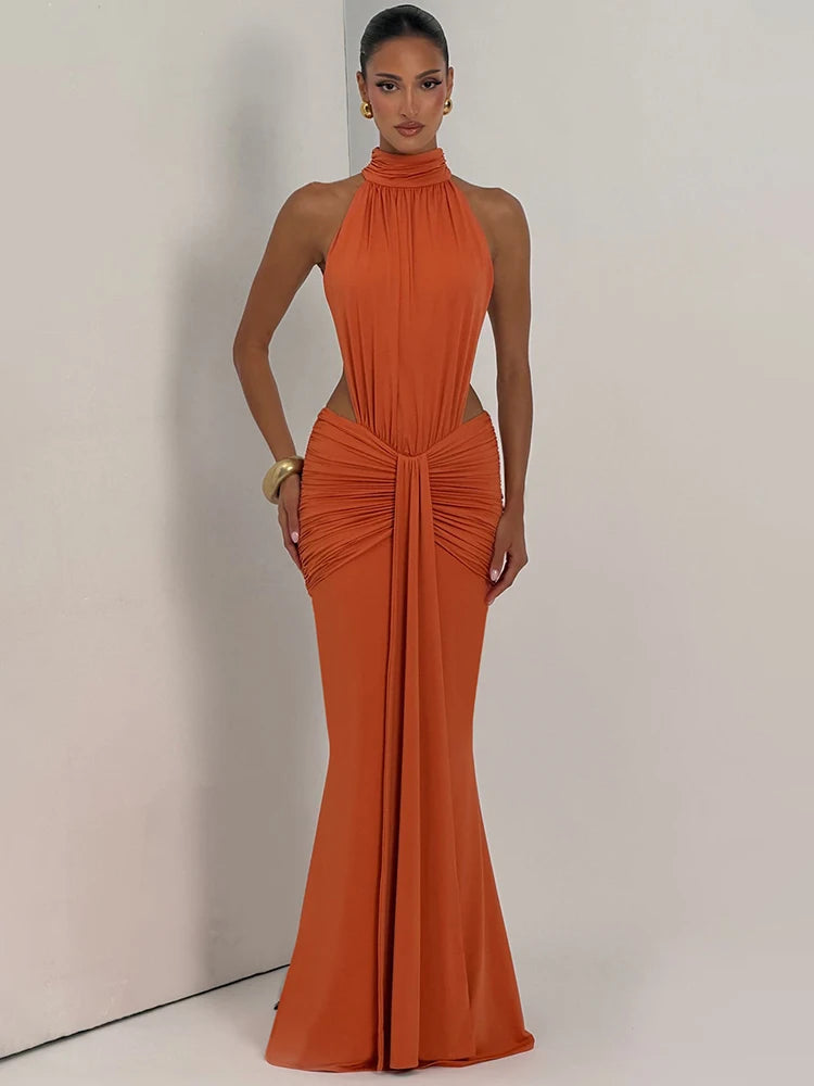 Mozision Backless Off Shoulder Maxi Dress Women Elegant Bodycon Party Ruched