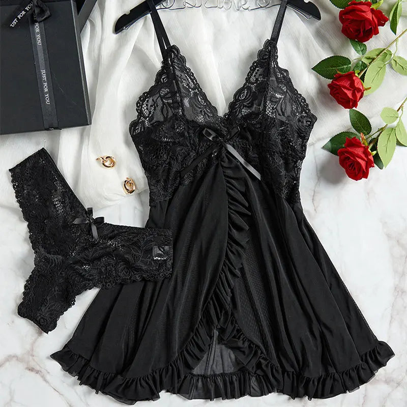 Pink Kawaii Sets Plus Size Sexy Underwaes For Women Y2k Luxury Night Dress 2-Piece Panties Lingerie Set Female Mini Bikini Thong