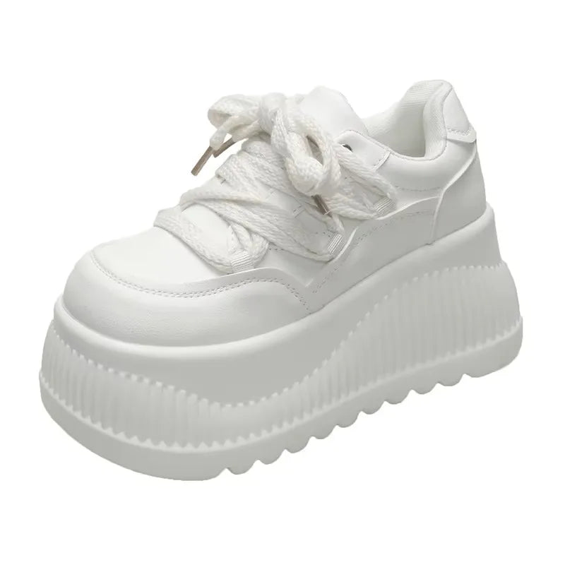 8.5CM New Synthetic Microfiber Leather Women Platform Wedge Ladies Chunky Sneakers 2024 High Brand Fashion Vulcanize Pumps Shoes