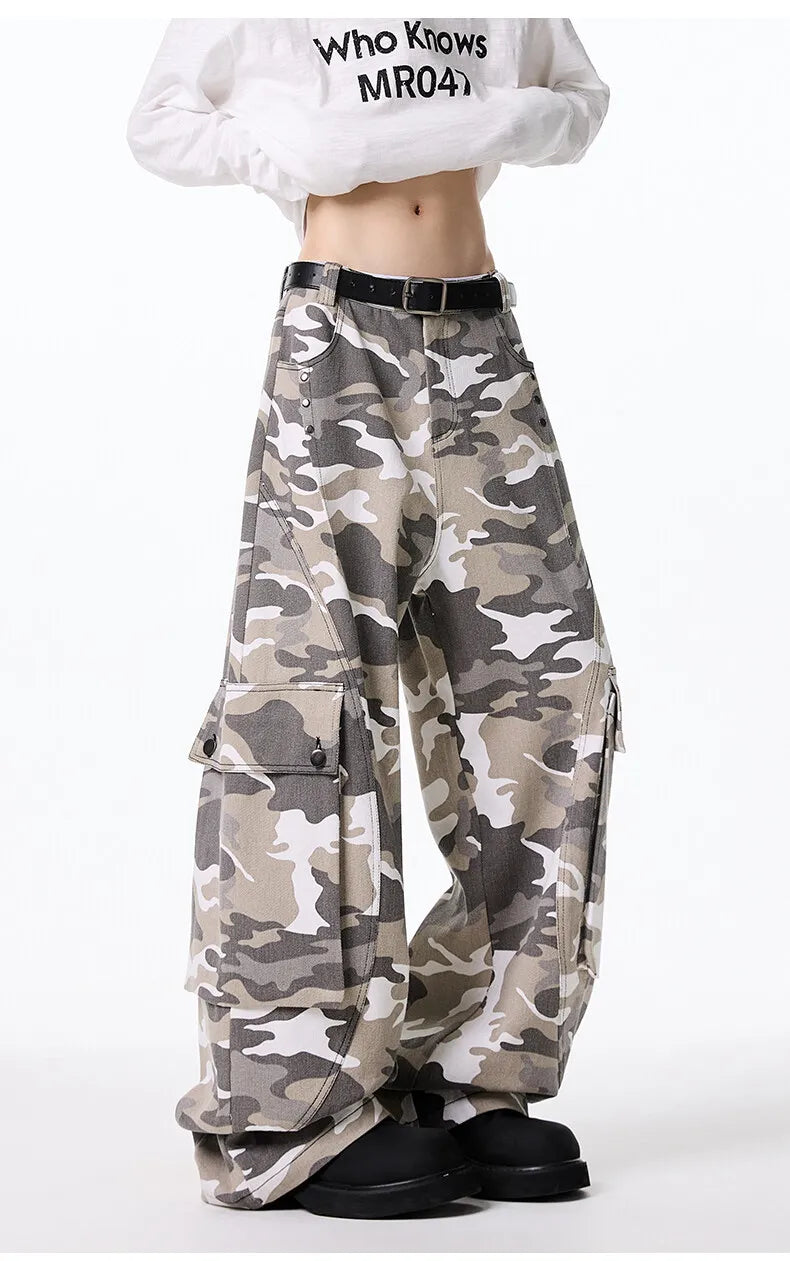 Mens Cargo pants Cotton Camo Workwear Pants Loose Fit Wide Leg Military Tactical Casual Trousers Urban Outdoor Clothing 2025
