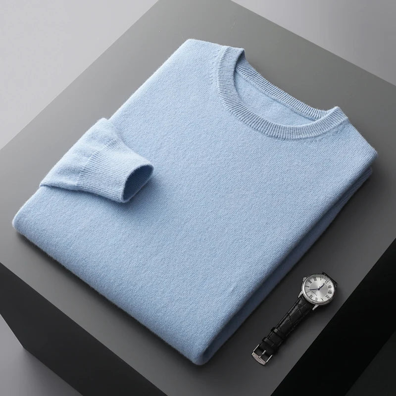 100% Merino Wool Sweater Men's O Neck Pullover Tops One-piece ready-to-wear Autumn Winter Solid Color Sweater Versatile Basic