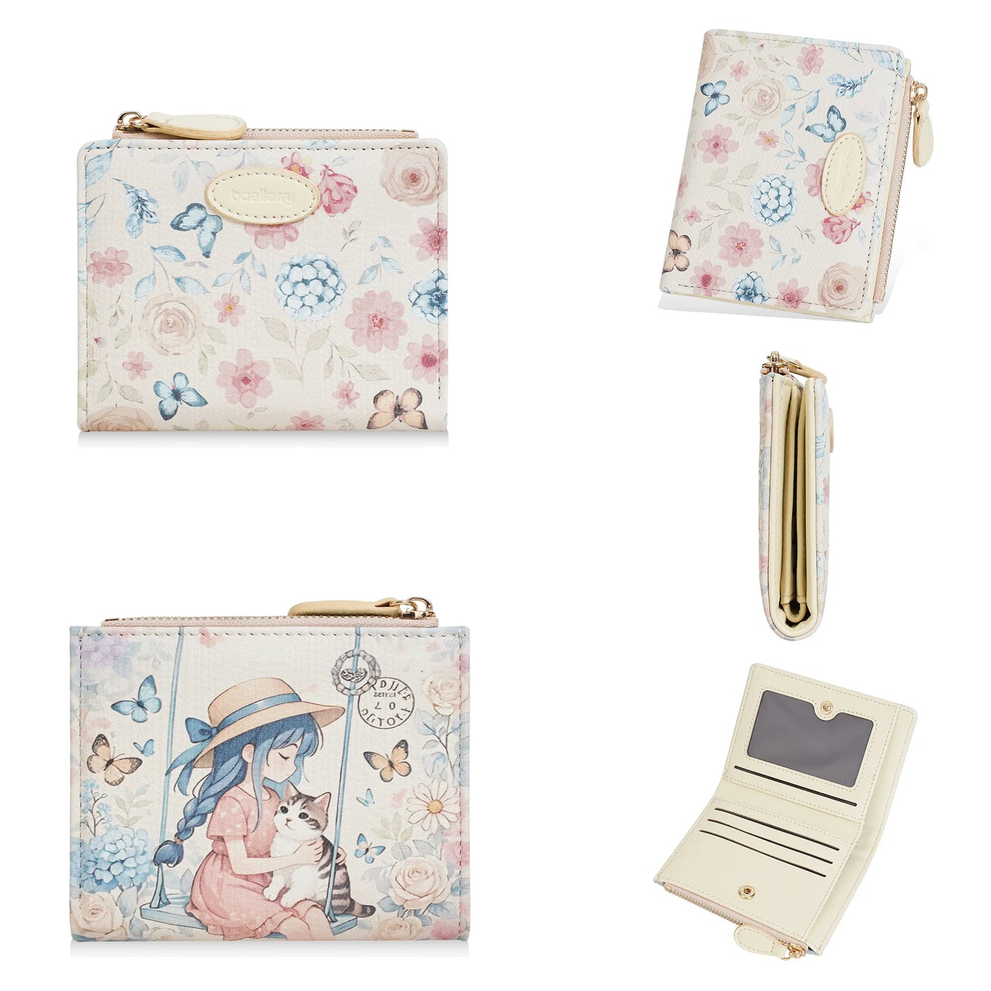 Baellerry Cute Cartoon Girl Wallet PU Leather Card Holder Coin Purse Photo Album for Students Birthday Gift for Daughters