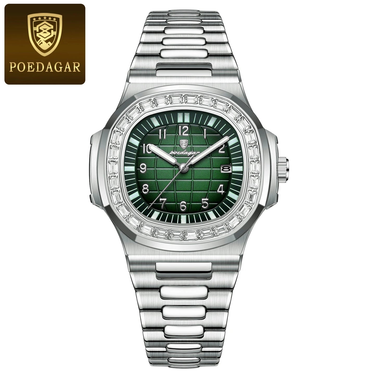 POEDAGAR Luxury Square Man Watches Waterproof Luminous Date Men Wristwatch Casual Male Clock Stainless Steel Men's Quartz Watch