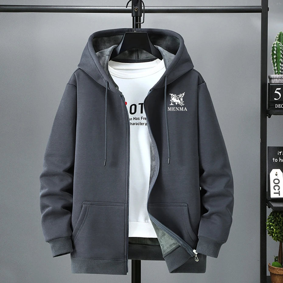 Men's Plus Size Hoodies Jacket Winter Fleece Warm Hooded Sweatshirt Big Size 12XL Coat Man Casual Loose Hoodie 10XL 9XL