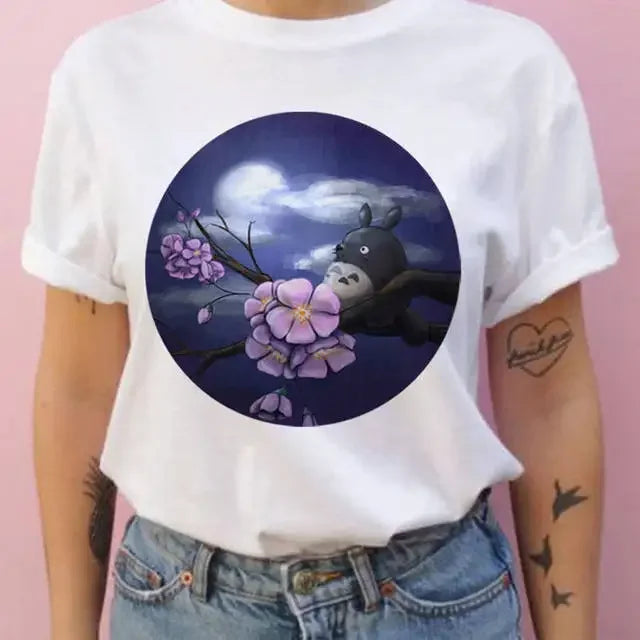 Summer men and women short-sleeved Studio Ghibli Totoro T-shirt Harajuku Kawaii Totoro Ghibli comfortable casual T-shirt