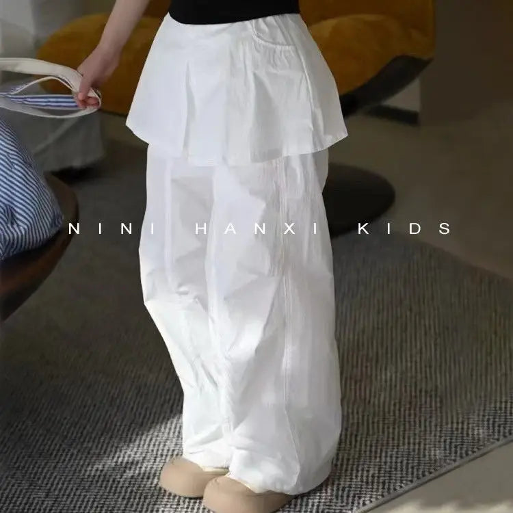 Girls' Trendy Workwear Skirtpants for Summer 2025 Stylish and Versatile, Spliced Fart Curtain Casual Pants for Baby Girls