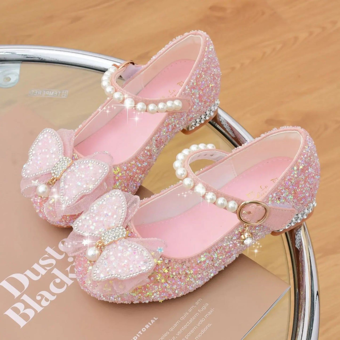 Girls' Shoes High Heels for Kids Elegant Girl Shoes Party Sequin Child Girl Heel Shoe Church First Communion White Princess Shoe