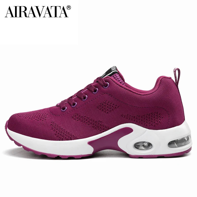 Women's Fashion Air Cushion Sports Running Flat Soft Bottom Sneaker Mesh Breathable Casual Shoes