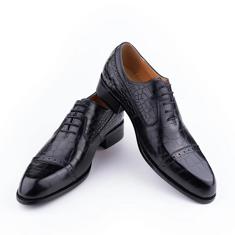 New Printing Luxury Formal Men's Shoe Genuine Leather Evening Party Office Classic Model Oxford Lace Up Formal Office Dress Shoe