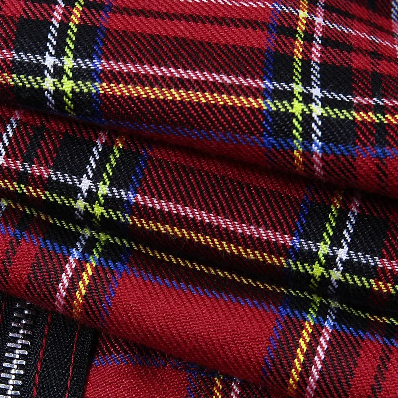 Women T-shirt Plaid Punk Streetwear Zipper Chain Plaid Female Goth Retro Hi Hop Camis Top Gothic Chic Sexy Crop Tops