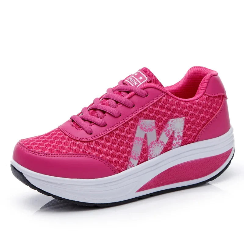 ummer Flat Female Tennis Shoes Wedge Hollowed Out Slip-on Mesh Platform Vulcanization Shoes Breathable Lightweigt Sneakers