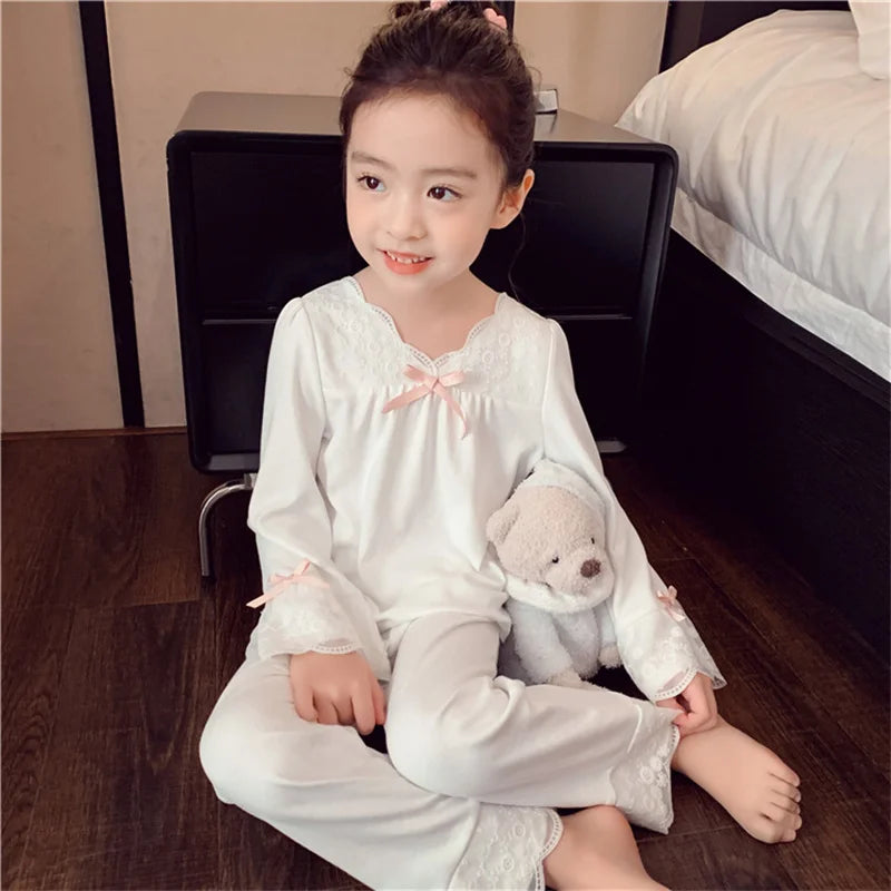 Baby Girls Sets 2025 Spring Autumn Kids Suit New Children Bow Sweatshirt +Sweatpants 2Pcs Outfits Girl Casual Clothing 2-8 Years