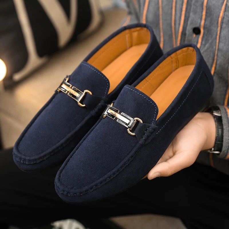 Spring and Summer Men's Shoes, Low-Cut Beanie Shoes, Versatile Casual Shoes, Breathable Leather Shoes, Black Work Shoes, Slip-Ons