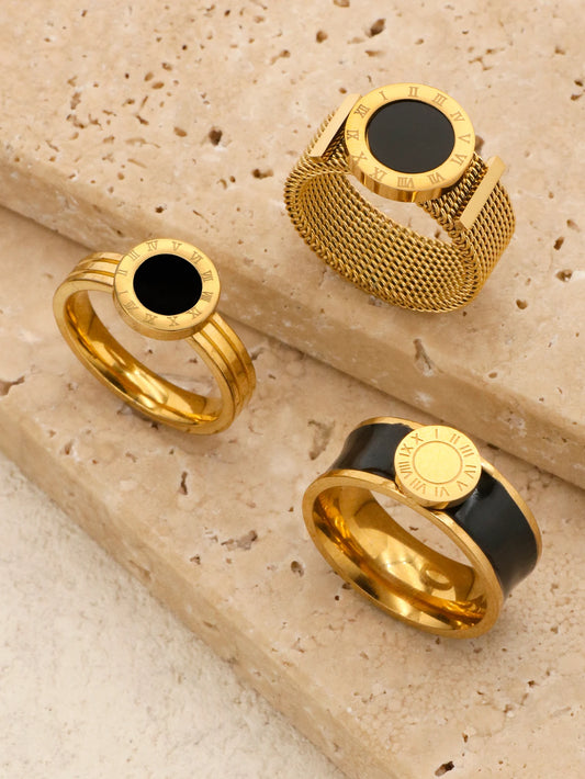 "1 Piece Hot Selling Retro Stainless Steel Roman Digital Circular Resin Drip Ring Luxury Designer Tail Ring Accessory "