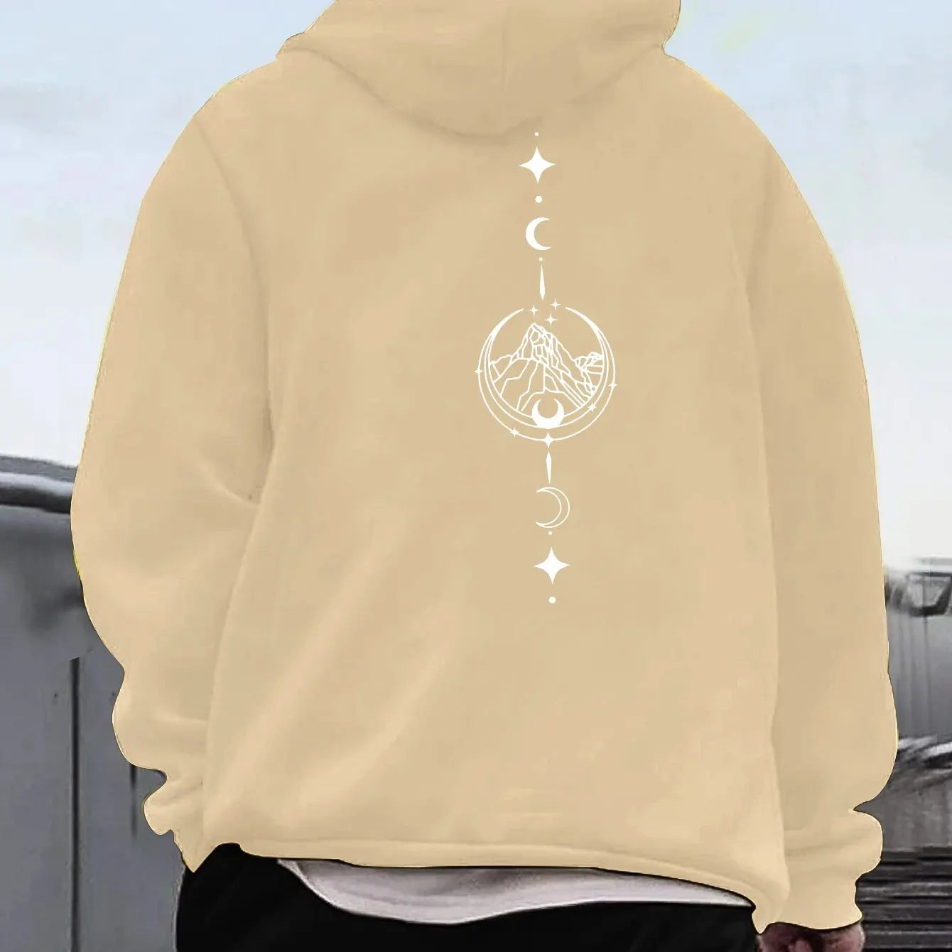 Men's autumn and winter casual fashion loose geometric print long sleeved hooded sweatshirt warm pullover BAZAARHUBO