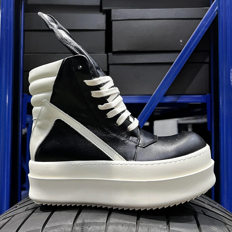 Brand RO Double Bottom Fashion Shoes Designer Women Ankle Boot Platform 6cm Original Casual Men Shoes Luxury Leather Zip Shoes