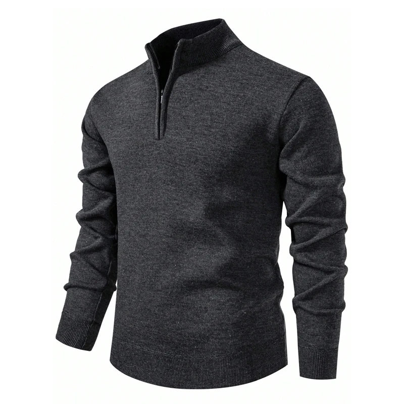 Mens Soft Sweater European American Style Knitwear High Neck Zipper Pullovers Brown Casual Sweaters