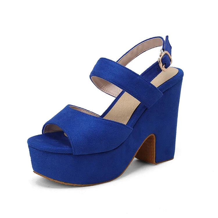 EAGSITY Platform peep toe suqare heel slip on pumps ankle strap sandals for women ladies high heel shoes party dacning