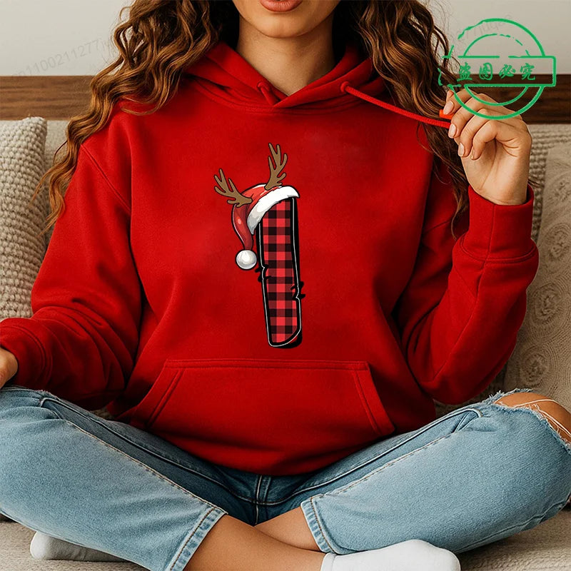 Personalised Santa Family Christmas Hoodie Harajuku Hip Hop Pullover Sweatshirt Santa Alphabet Sportswear Fashion Trends Unisex BAZAARHUBO