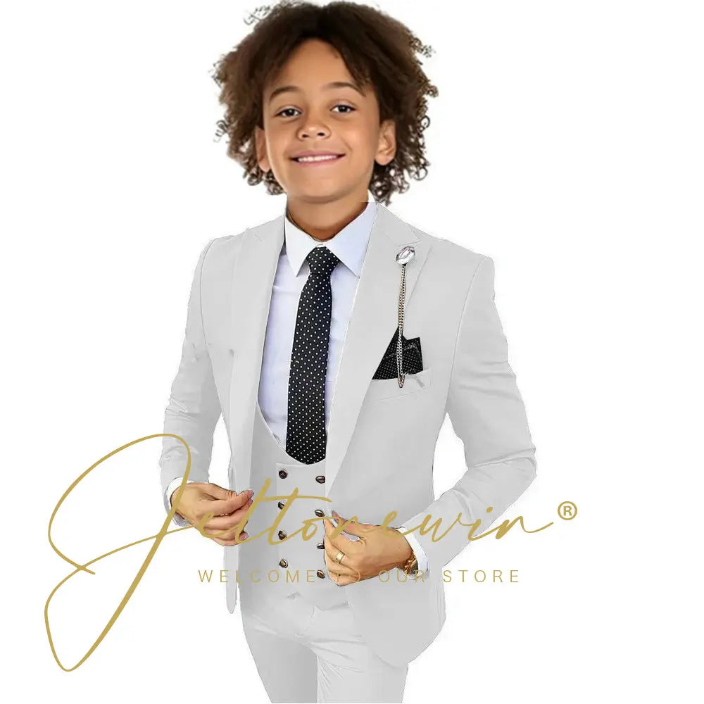 Boys Suit Peak Lapel 3 Pieces Jacket Vest Pants Black Formal Tuxedo Child Blazer Party Dress Wedding Set conjuntos de blazer