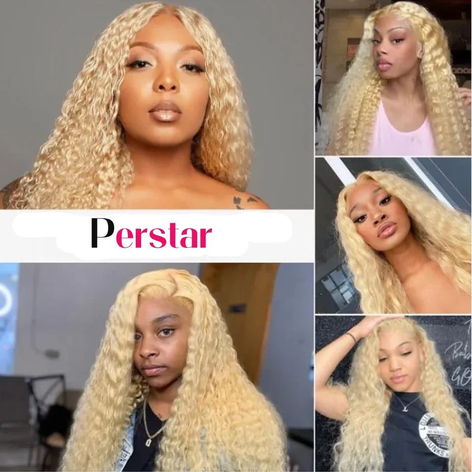 Perstar 613 Blonde Deep Wave Human Hair Bundles Brazilian Hair Extensions 613 Honey Blonde Deep Curly Bundles Human Hair Weave