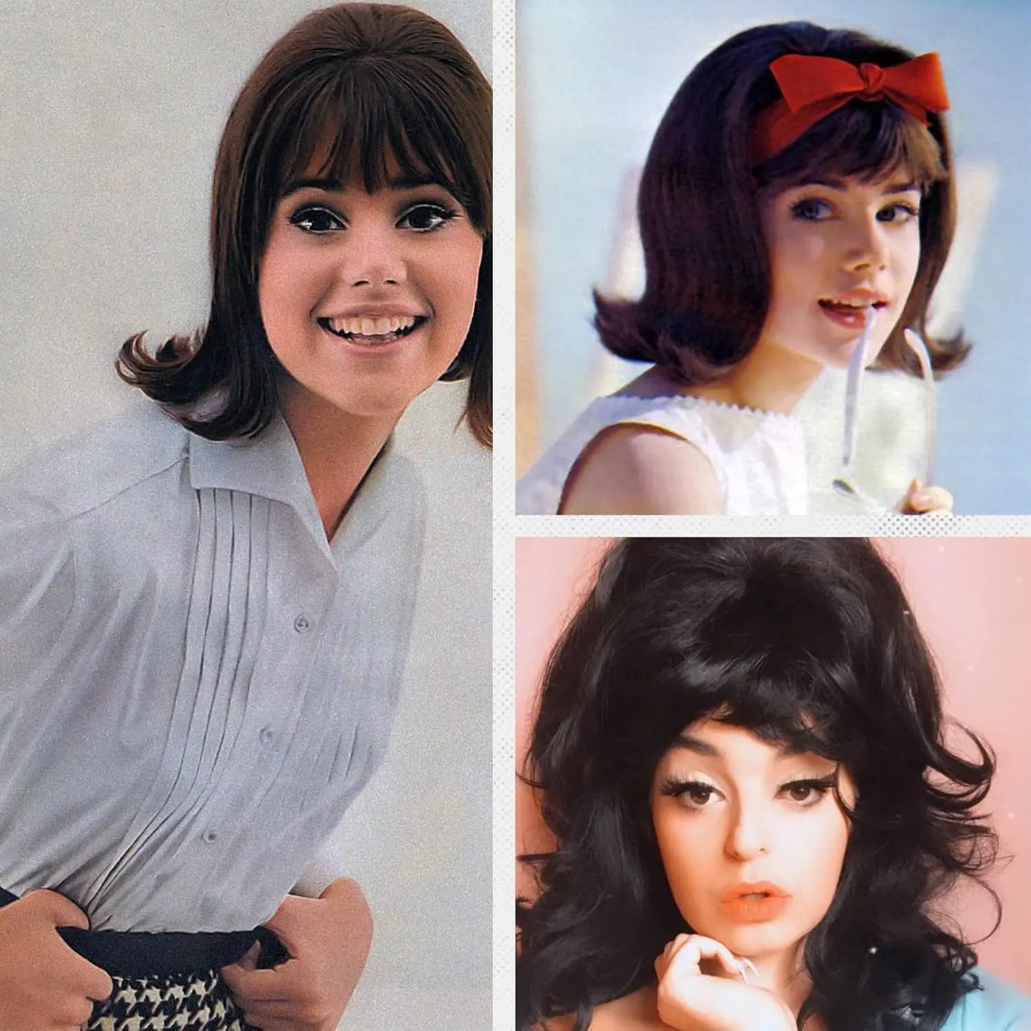 Retro Brown Wig 50S 60S 70S Ladies with Bangs Wig Halloween Costume Party Synthetic Hair
