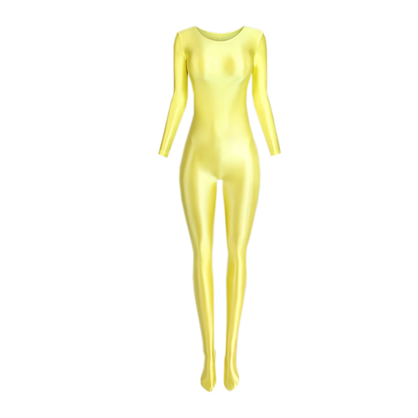 Women's Sexy Jumpsuits Long Sleeves Shapping Bodysuit Tight Elastic Oil Glossy Candy Color Unisex Leotard Exotic Club Clothing