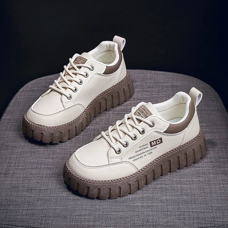2026 New Style Women's Spring Casual Shoes Campus Style Student Designer Platform Shoes Fashion Women Versatile Leather Sneakers