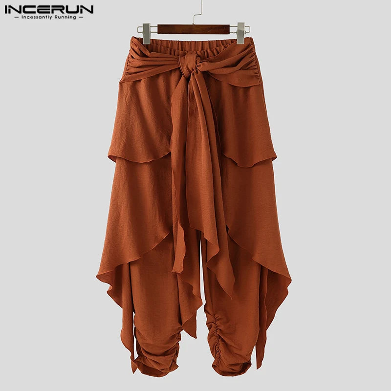 INCERUN Fashion Summer Spring Men Casual Pants Harem Pant Pleated Long Trousers Streetwear Oversize Men's Clothing S-5XL