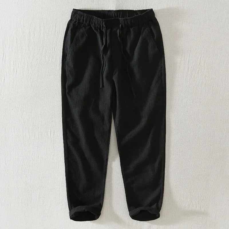 Men's 70% Linen Casual Ankle-Length Pants Loose Straight Harem Trousers Spring Summer Comfortable Breathable Fashion 2023