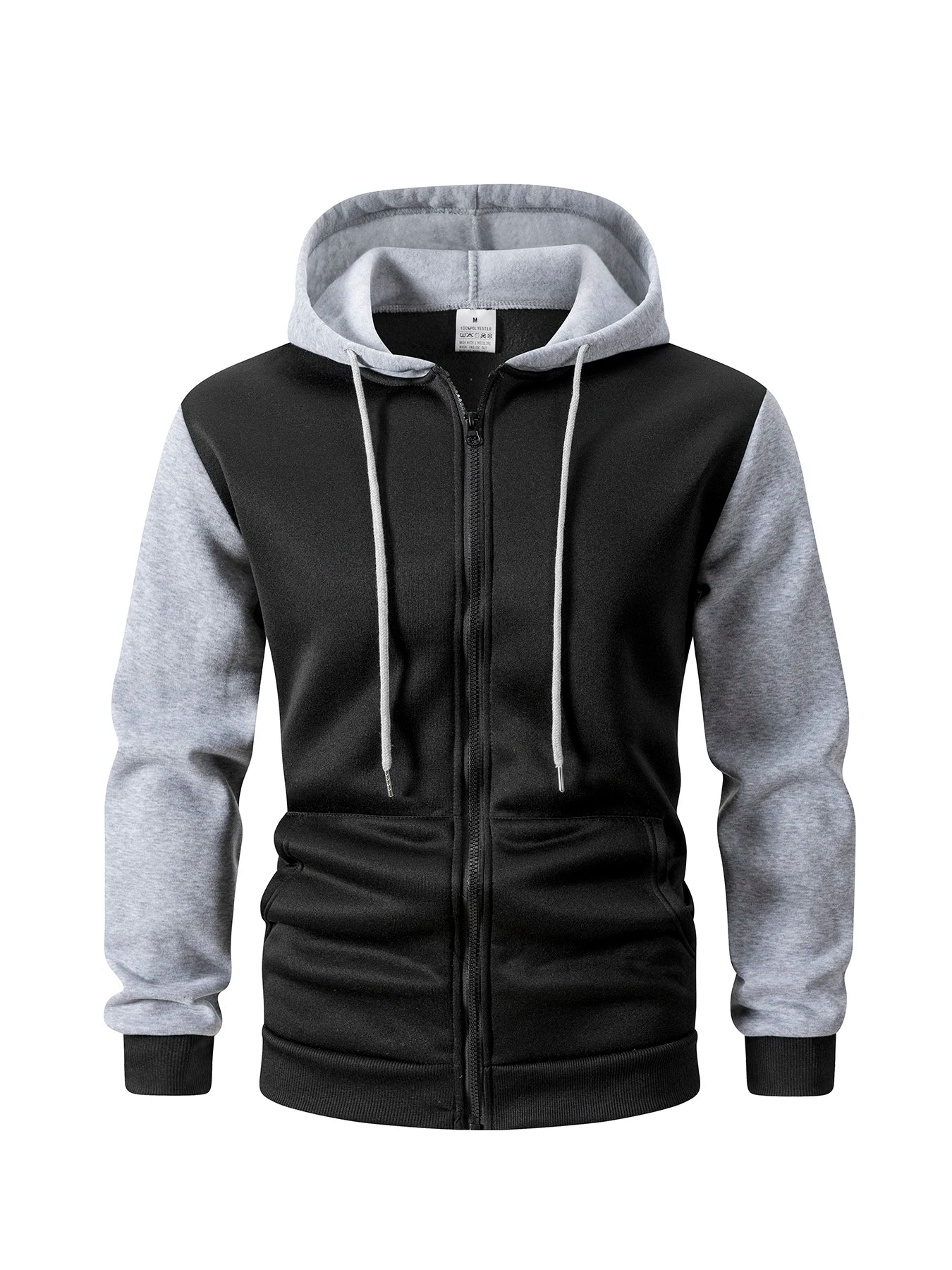 Autumn Winter Men's Color Blocking Hoodies Zipper Closure Long Sleeve Jacket Male Loose Casual Sports Multi Pockets Sweatshirt