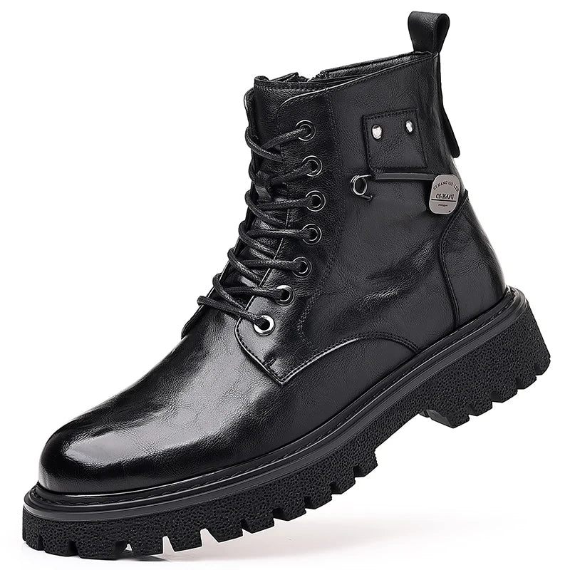 Luxury Brand Men Genuine Leather Stylish Ankle Boots Winter Classic Lace-up Antiskid Thick Bottom Boots Men Casual Leather Shoes