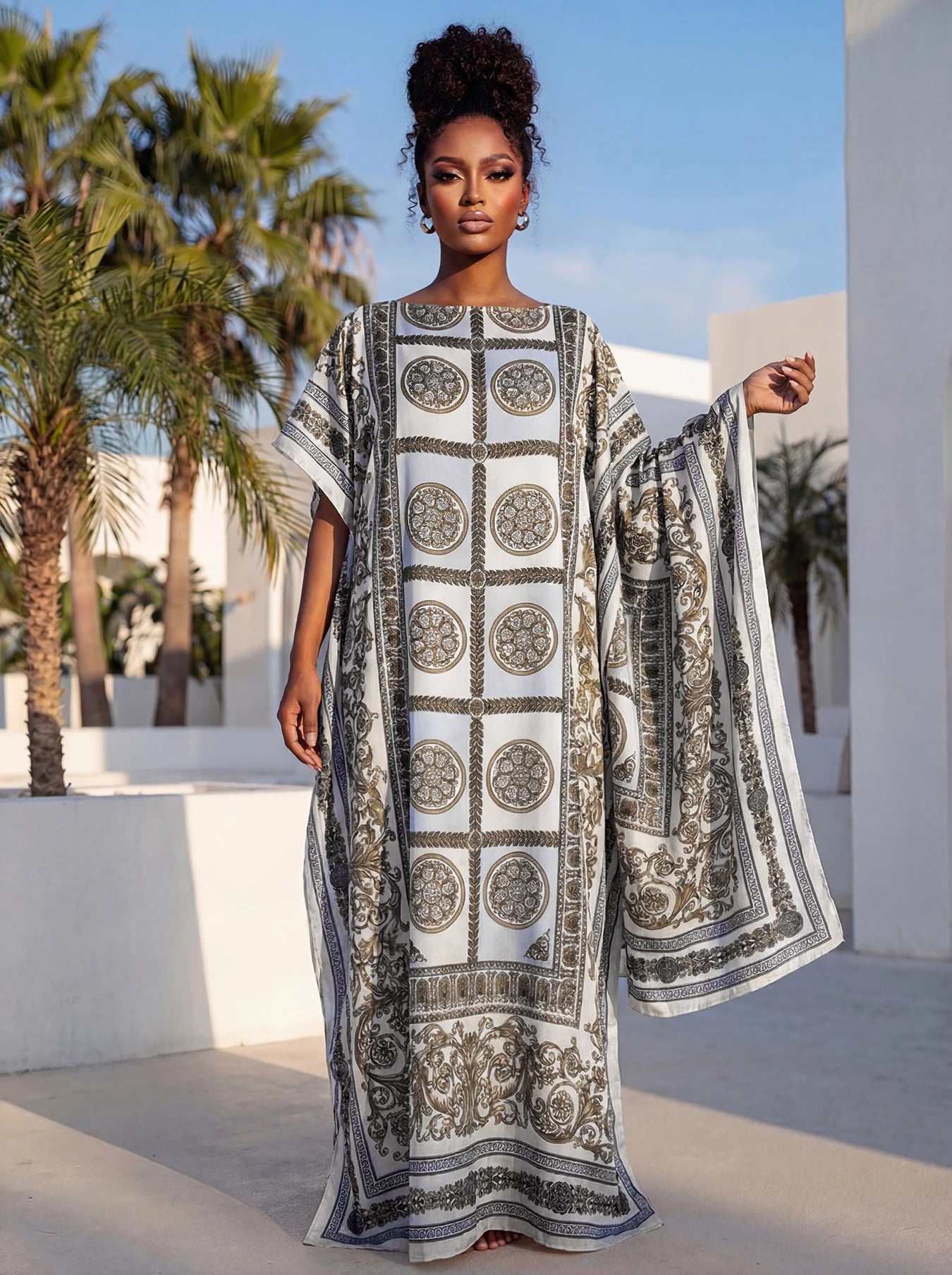 Summer New Fashion African Dresses For Women Elegant Printed Silk Muslim Lady Long Hijab Kaftan Dress Oversize Kuwait Abaya