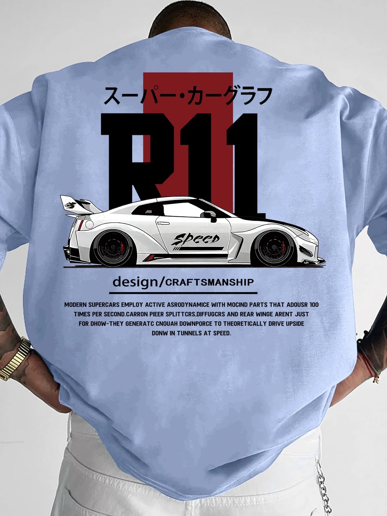 Mens Summer T-shirt with Street Style Featuring Speed Supercar Design Theme Trendy Printed Pattern 100% Cotton Loose Comfortable