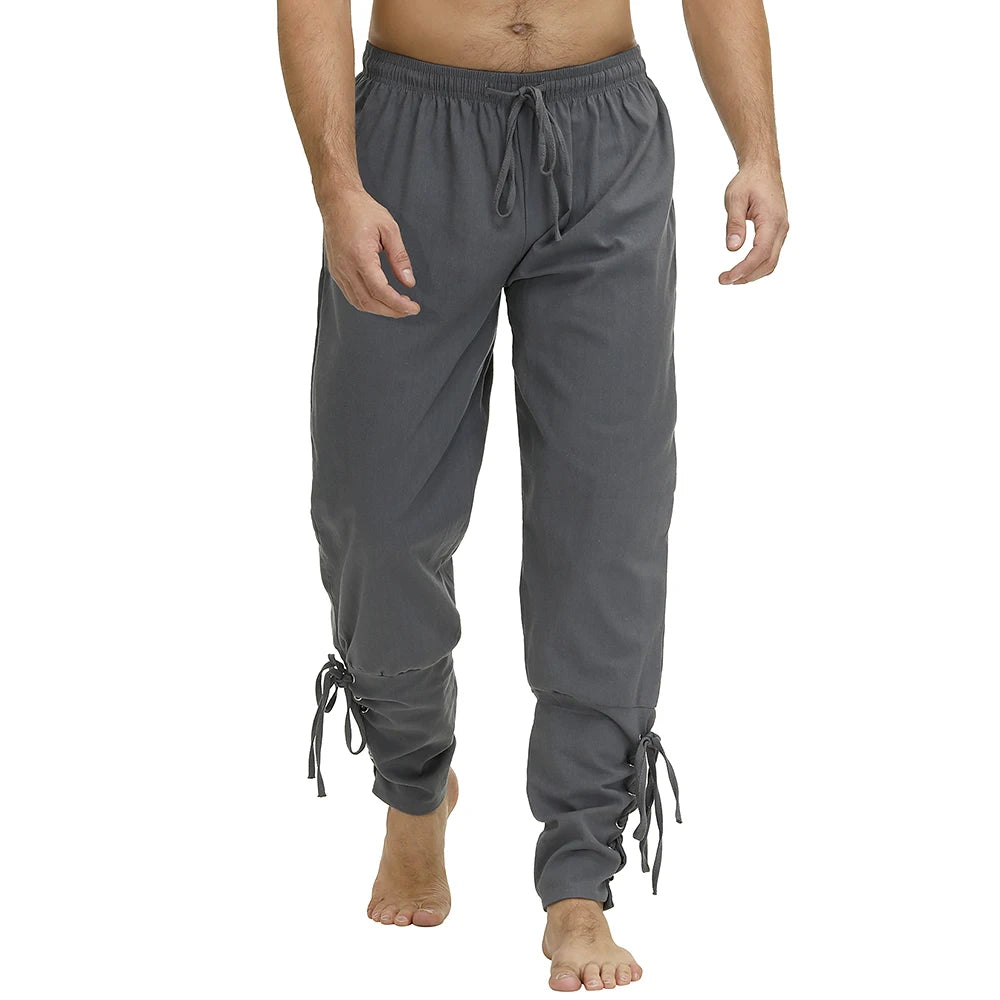 Medieval Pants for Men Costume Cosplay Renaissance Bandage Pants Gothic Trousers Plus Size Pirate Pants Brown Black