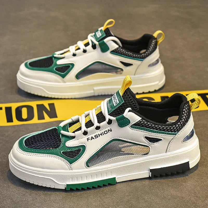 Breathable Men's Vulcanized Shoes Lace-ups Outdoor Running Shoes Comfortable Mens Sandals Mesh Casual Sneakers Summer New Tenis