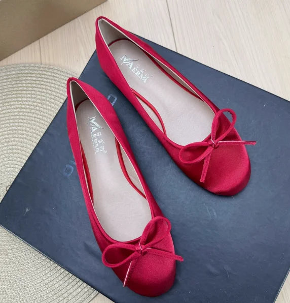 Women Plus Sizes 48 47 33 Dough Shoes With Knot Wide Fitting Round Toe Silk Stain Slip-On Pinkish Gold Blue Footwear Hand-Made