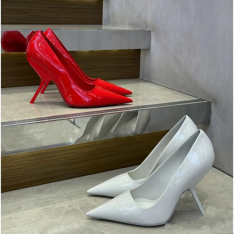 2026 New Style Women's High Heels Shoes Patent leather Pointed Toe Solid Color Night Club Party Shoes Femme Summer Half Slippers