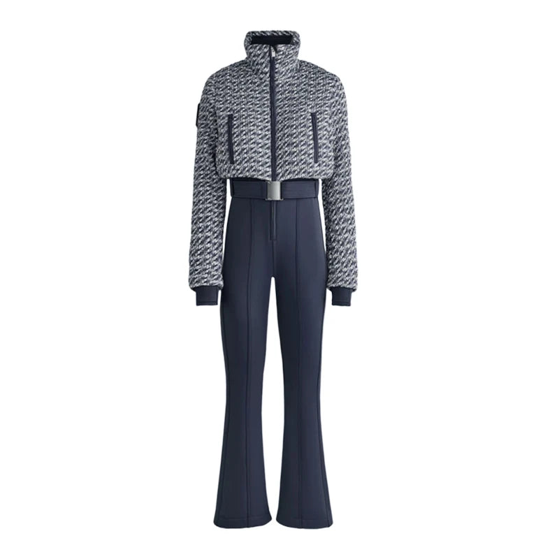 Women Fur Collar Hooded Skiwear Fashion Solid Thicken Zipper High Waist Slim Outdoor Overalls Jumpsuit Lady Winter Outwear