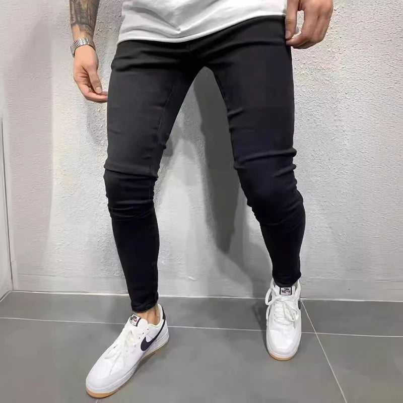 Spring Men Classic Elasticity Pencil Jeans Jean Homme Man Soft Stretch Black Biker Masculino Denim Trousers Mens Solid Pants