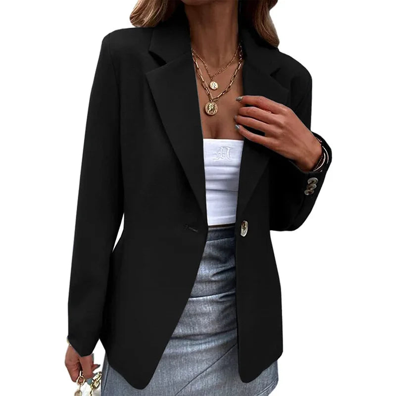 Spring Womens Office Blazer Long Sleeve One Button Solid Color Jacket