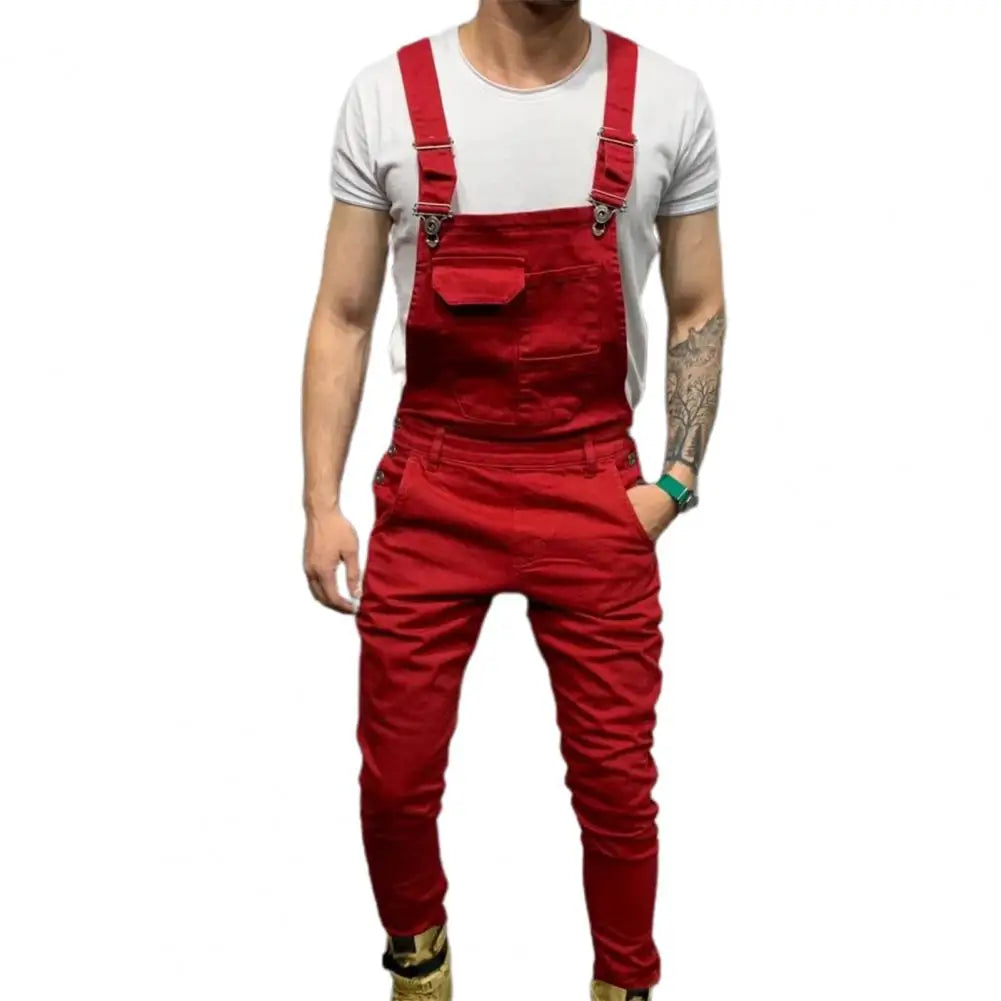 Streetwear Casual Full Length Mid Rise Cargo Jumpsuit Men Men Overalls Mid Rise for Daily Wear