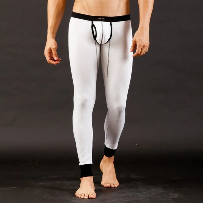Mens Thermal Underwear Low Rise Modal Base Layer Open Front Pants Autumn Warm Thin Stretchy Comfortable Leggings
