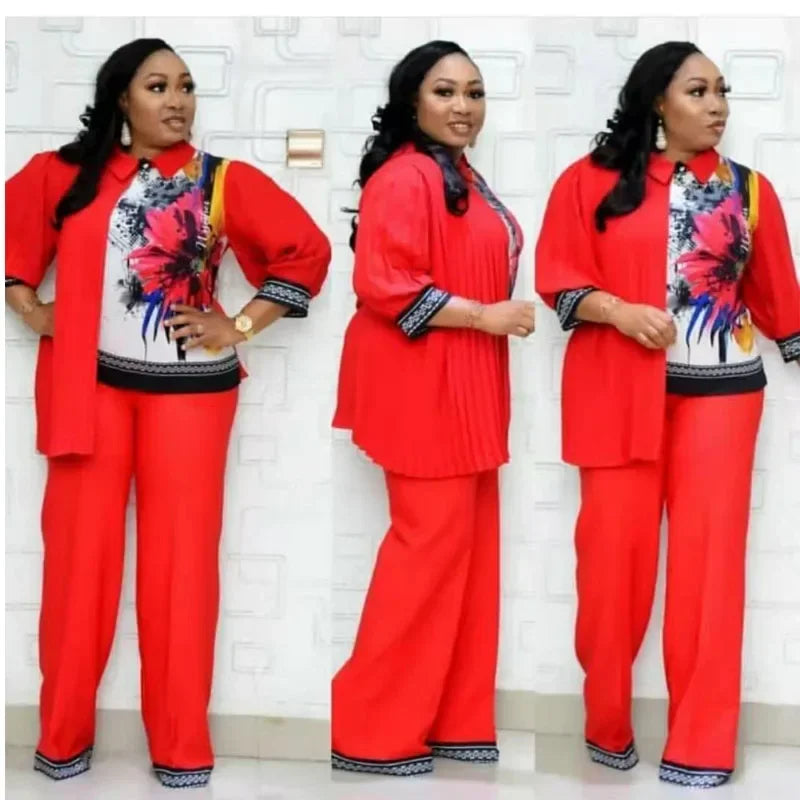 African Fashion Two-piece Set - Chic Top and High Waisted Wide Leg Pants Set - Casual, Comfortable, Suitable for Daily Wear
