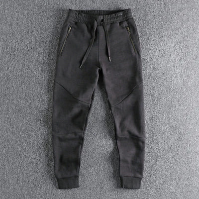 Autumn Winter American Retro Thick Sweatpants With Velvet Men's Pure Cotton Washed Heavyweight Knitted Sports Ankle-tied Pants