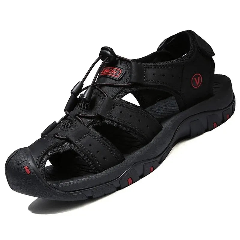 Men Sandals Summer Genuine Leather Mens Casual Shoes Outdoor Leather Sandals for Men Beach Shoes Roman Shoes Rubber Water Shoes