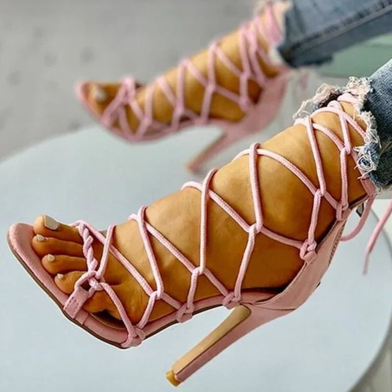 Women Sandals Sexy High Heels Shoes 2024 New Summer Fashion Cross Strap Open Toe Women's Sandals Pumps Shoes